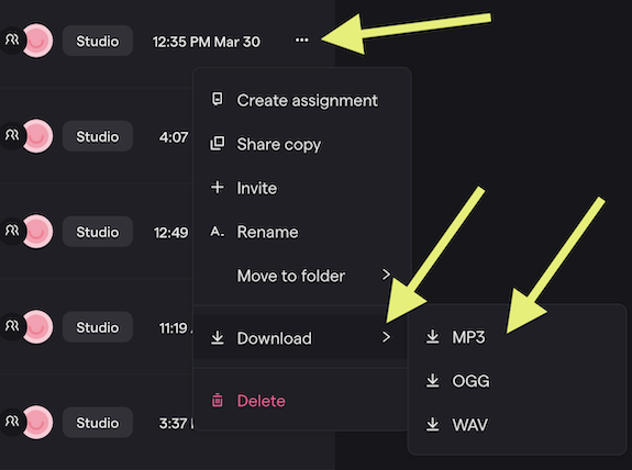 Export MP3 from Soundtrap