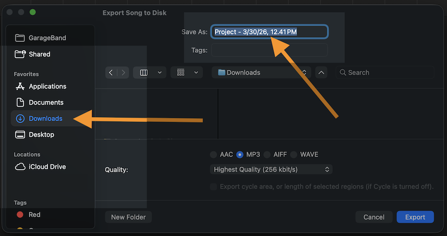Export MP3 from GarageBand