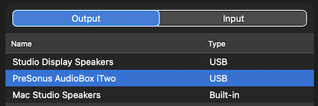 Select the AudioBox iTwo